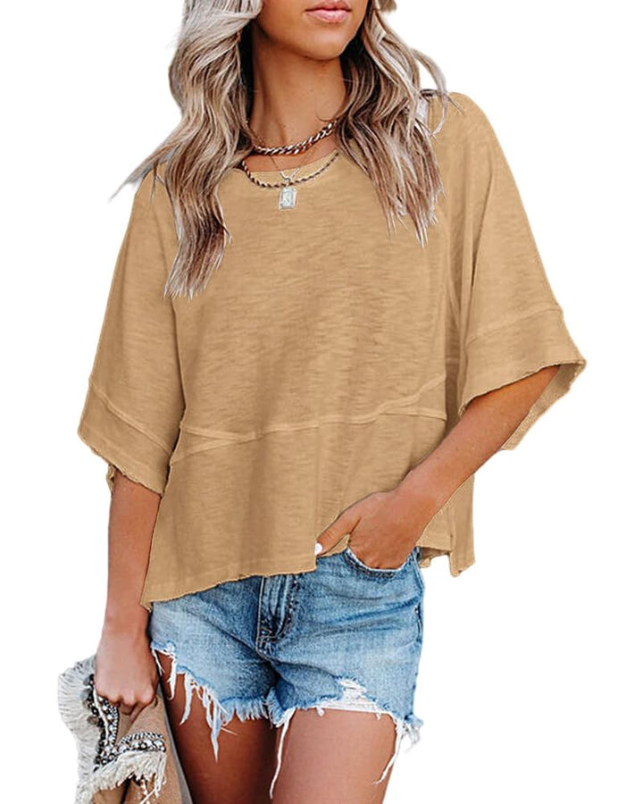 Quenny Top Donna – T-shirt oversize, rękawy nietoperz i casualowa bluzka z okrągłym dekoltem