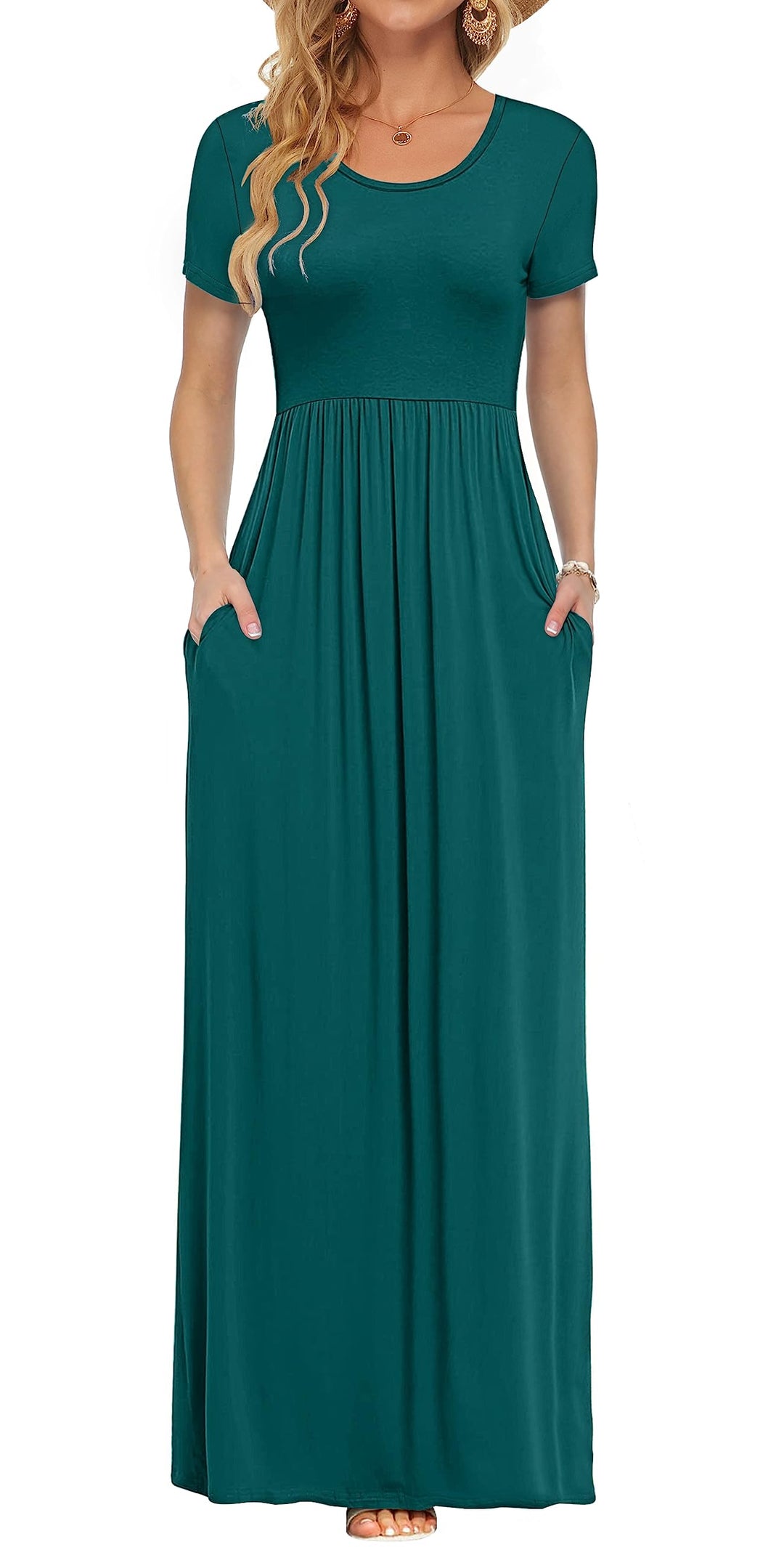 Andie Vestito Maxi Damska – Krótkie Rękawy, Luźny Krój i Letnie Kieszenie Casual