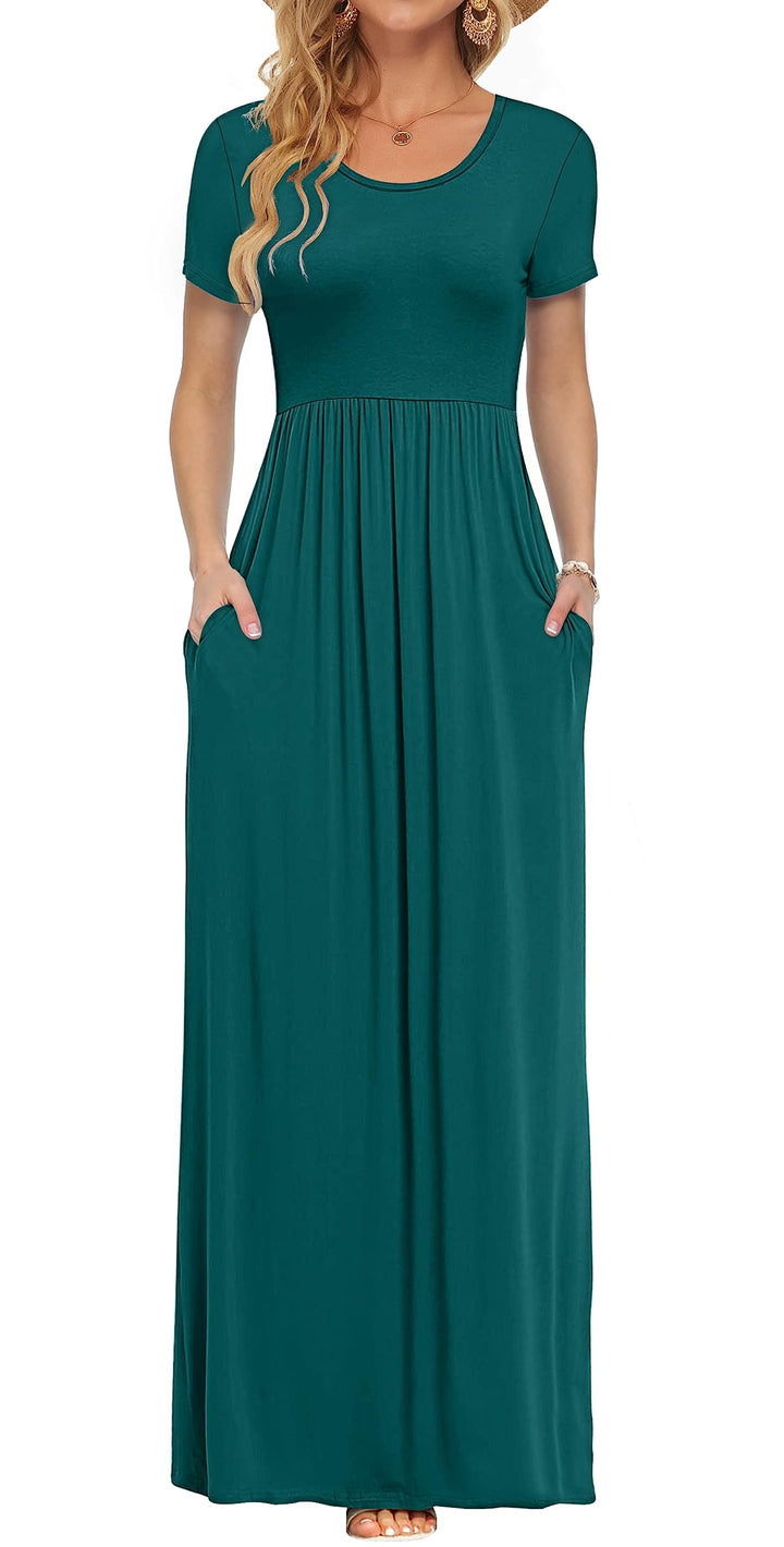Andie Vestito Maxi Damska – Krótkie Rękawy, Luźny Krój i Letnie Kieszenie Casual