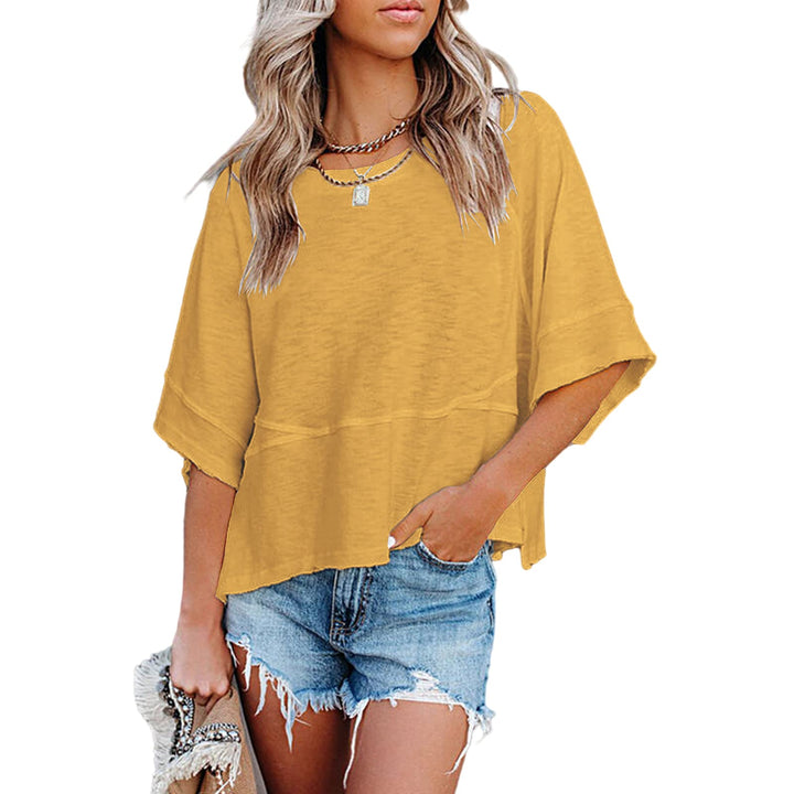 Quenny Top Donna – T-shirt oversize, rękawy nietoperz i casualowa bluzka z okrągłym dekoltem