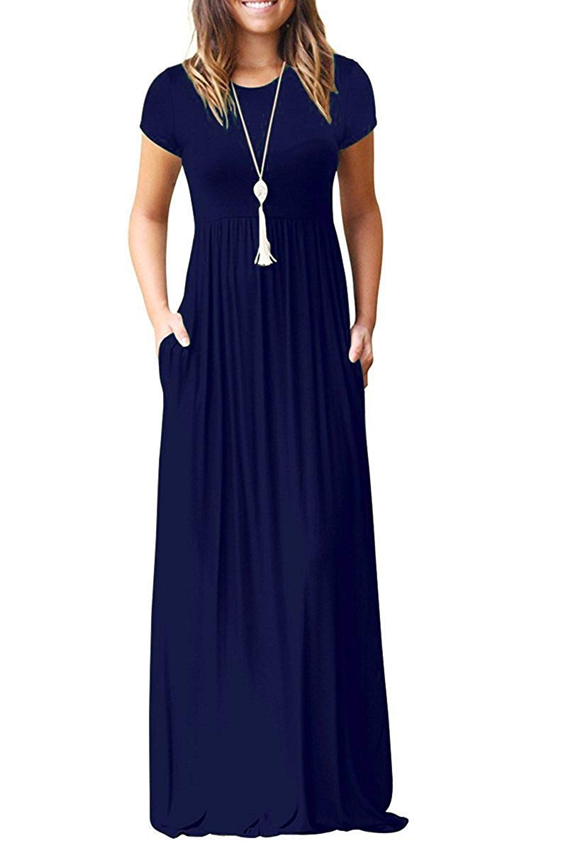 Andie Vestito Maxi Damska – Krótkie Rękawy, Luźny Krój i Letnie Kieszenie Casual