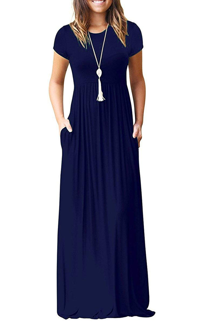 Andie Vestito Maxi Damska – Krótkie Rękawy, Luźny Krój i Letnie Kieszenie Casual
