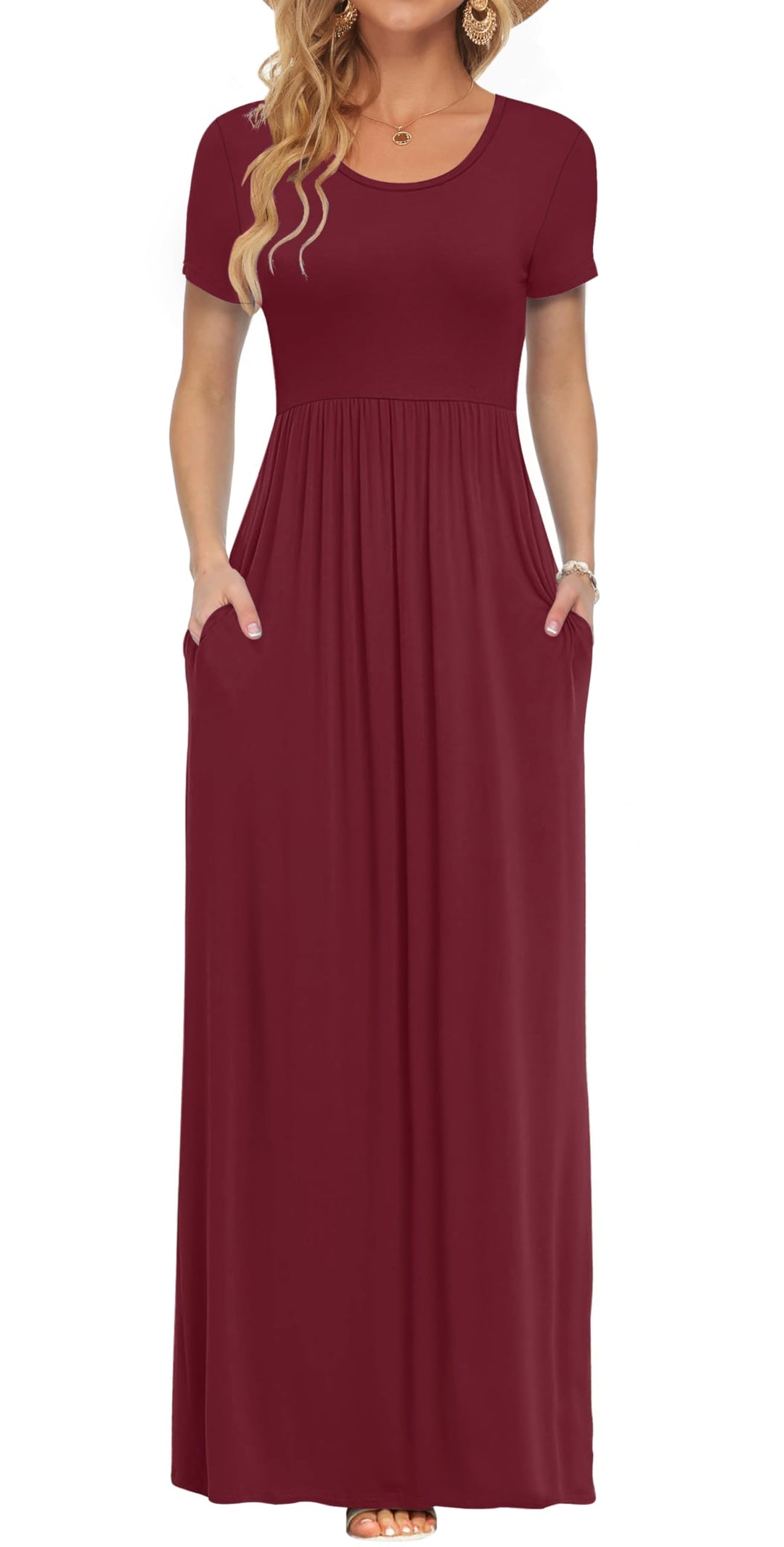 Andie Vestito Maxi Damska – Krótkie Rękawy, Luźny Krój i Letnie Kieszenie Casual