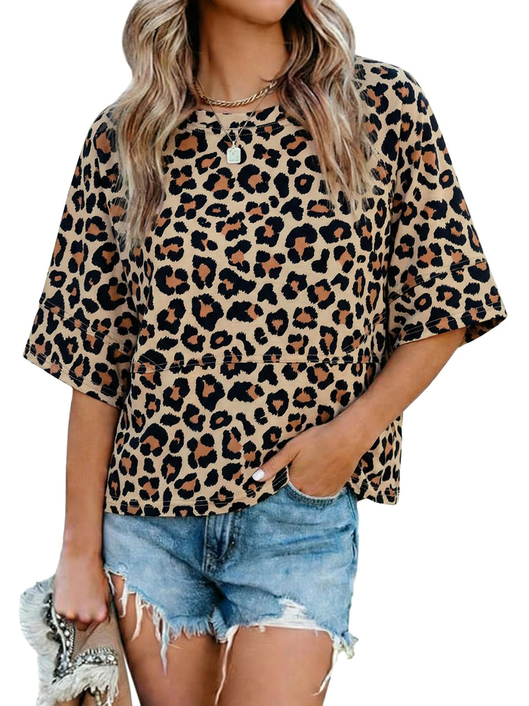 Quenny Top Donna – T-shirt oversize, rękawy nietoperz i casualowa bluzka z okrągłym dekoltem