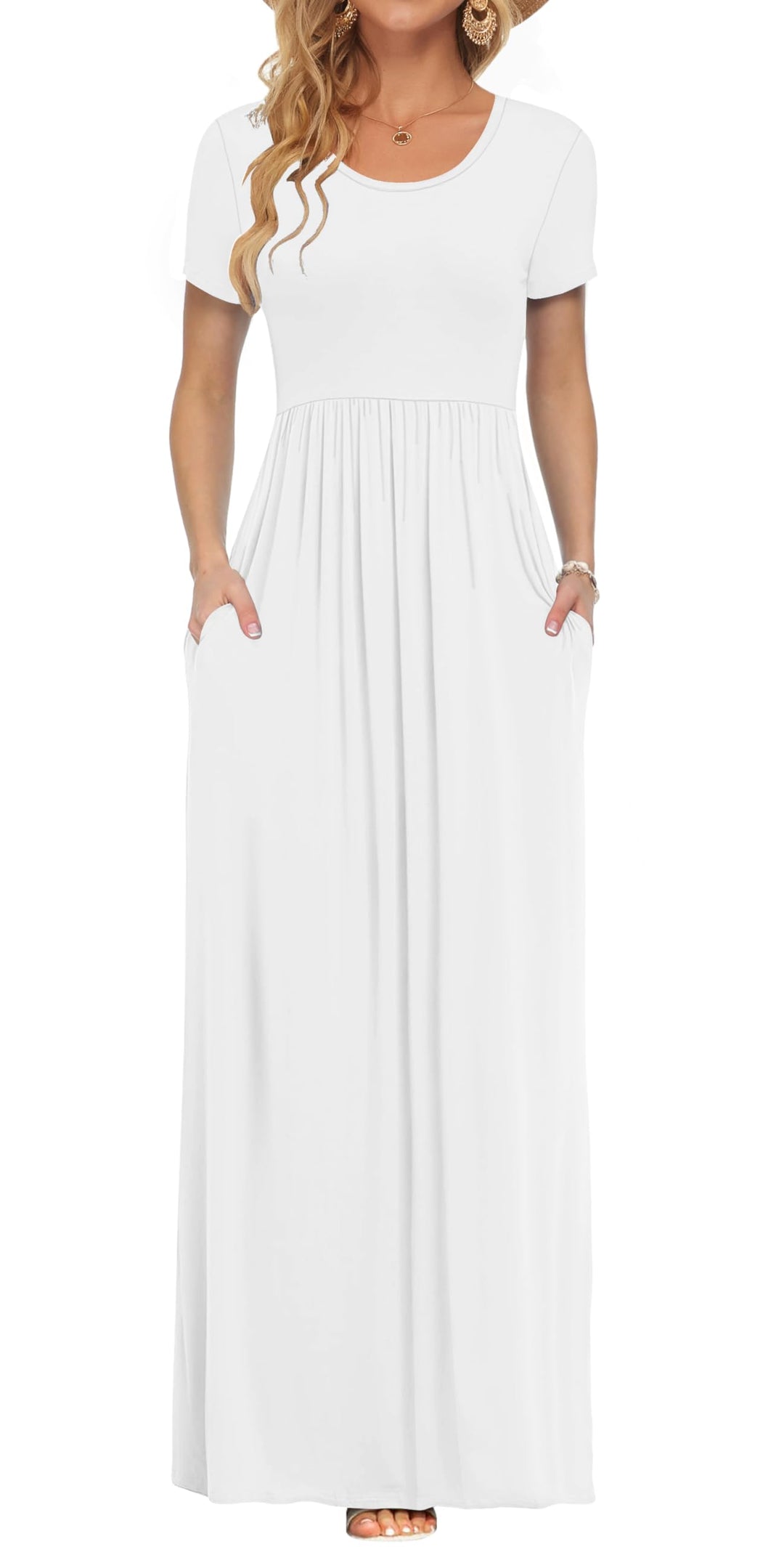 Andie Vestito Maxi Damska – Krótkie Rękawy, Luźny Krój i Letnie Kieszenie Casual
