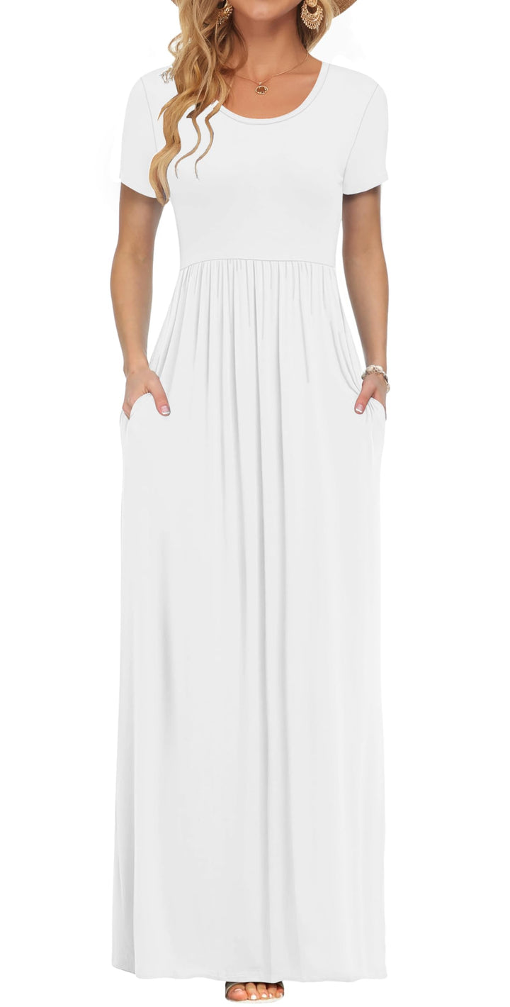 Andie Vestito Maxi Damska – Krótkie Rękawy, Luźny Krój i Letnie Kieszenie Casual