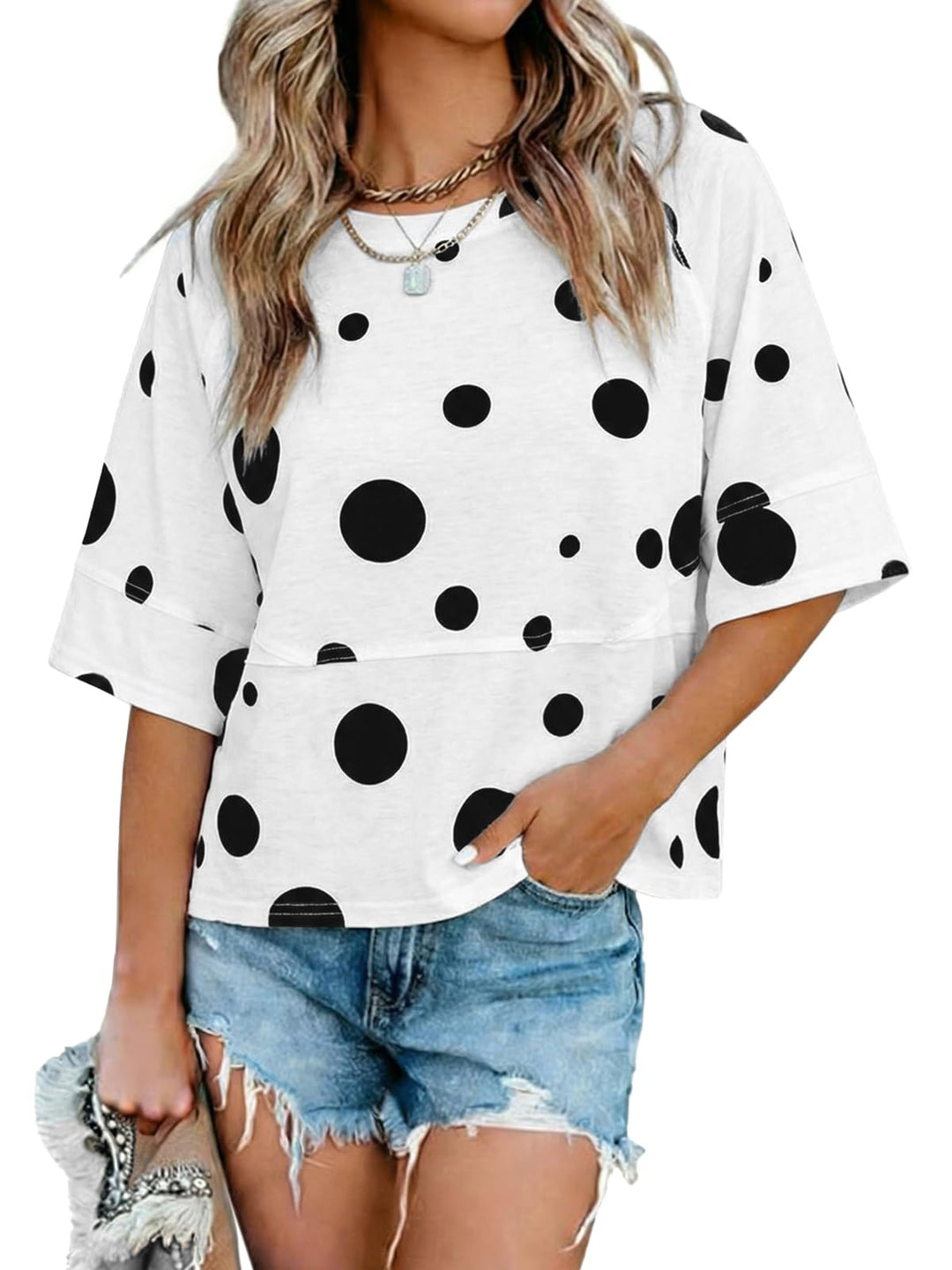 Quenny Top Donna – T-shirt oversize, rękawy nietoperz i casualowa bluzka z okrągłym dekoltem