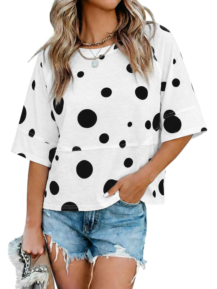 Quenny Top Donna – T-shirt oversize, rękawy nietoperz i casualowa bluzka z okrągłym dekoltem