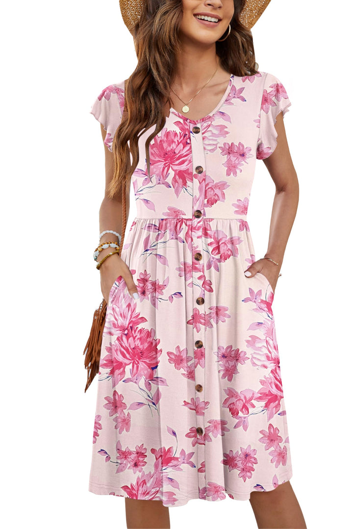 Tarianne Vestito Midi Donna – Scollo a V, Maniche Volant & Vita Elasticizzata con Tasche