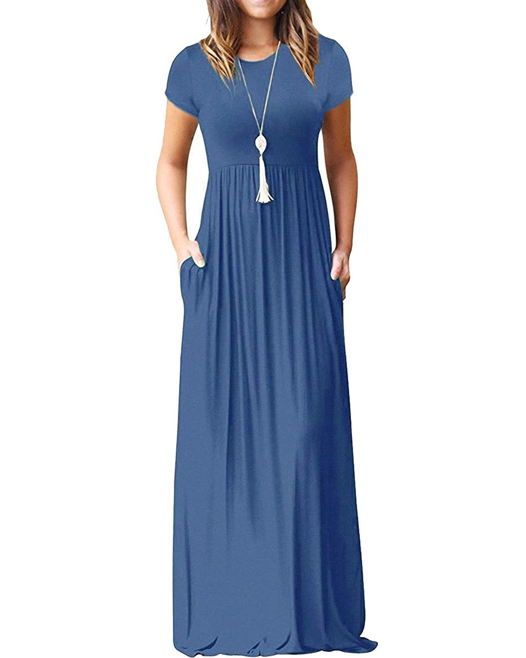 Andie Vestito Maxi Damska – Krótkie Rękawy, Luźny Krój i Letnie Kieszenie Casual