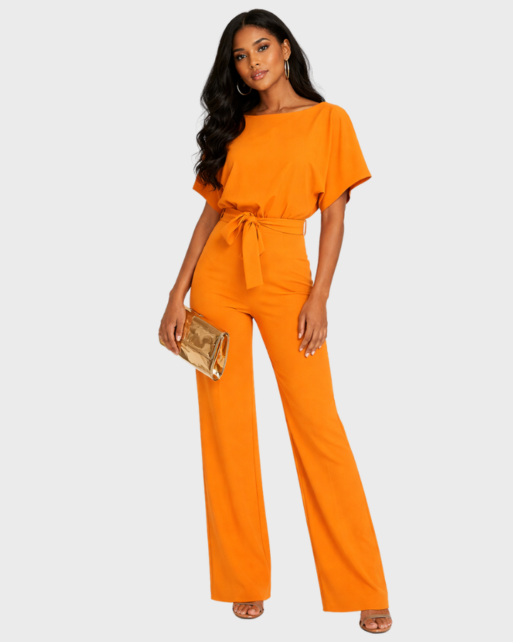 Gisela Tuta Donna Elegante Pantalon Larg – Salopetă cu Centură și Umeri Descoperiți