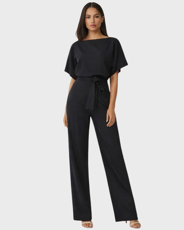 Gisela Tuta Donna Elegante Pantalon Larg – Salopetă cu Centură și Umeri Descoperiți