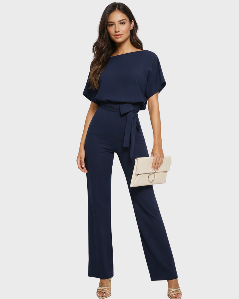 Gisela Tuta Donna Elegante Pantalon Larg – Salopetă cu Centură și Umeri Descoperiți