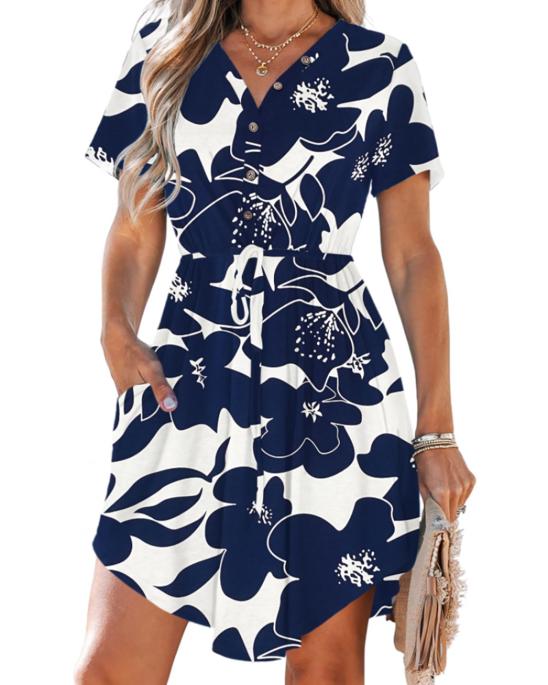 Sara Vestito Midi Donna – Scollo a V, Coulisse in Vita & Abito Casual con Tasche