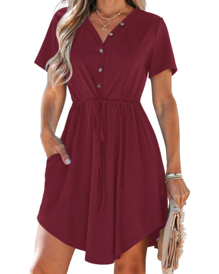 Sara Vestito Midi Donna – Scollo a V, Coulisse in Vita & Abito Casual con Tasche