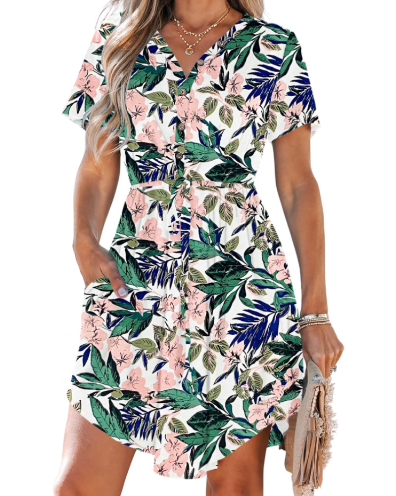 Sara Vestito Midi Donna – Scollo a V, Coulisse in Vita & Abito Casual con Tasche