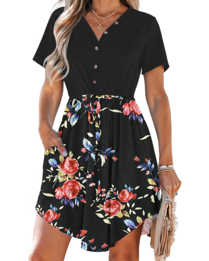 Sara Vestito Midi Donna – Scollo a V, Coulisse in Vita & Abito Casual con Tasche