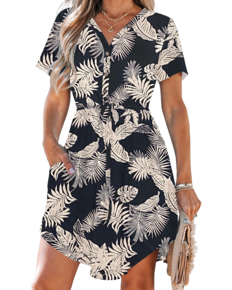 Sara Vestito Midi Donna – Scollo a V, Coulisse in Vita & Abito Casual con Tasche