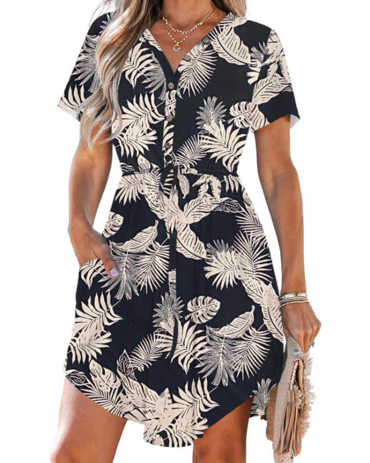 Sara Vestito Midi Donna – Scollo a V, Coulisse in Vita & Abito Casual con Tasche