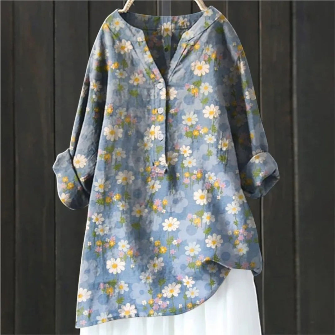 Coralie | Bluza Florală cu Decolteu în V pentru Femei | Mâneci Lungi