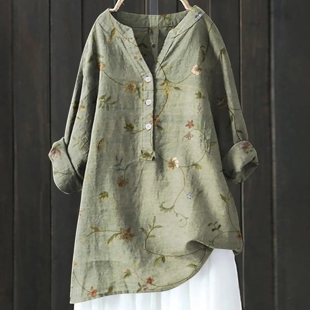 Coralie | Bluza Florală cu Decolteu în V pentru Femei | Mâneci Lungi