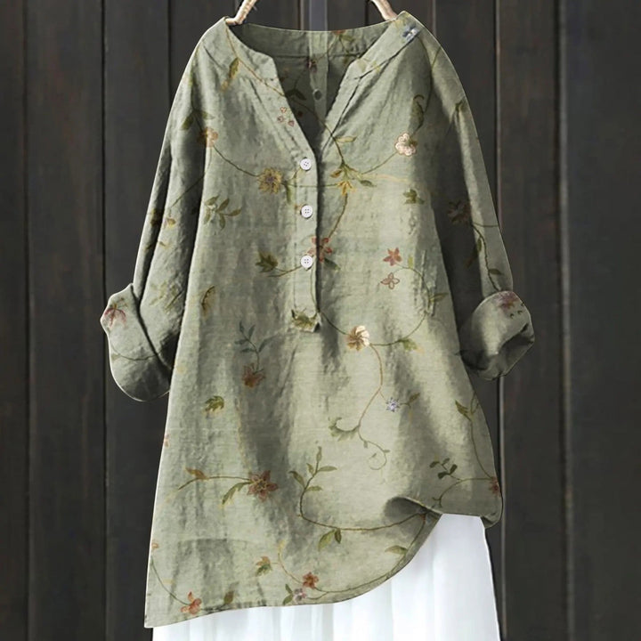 Coralie | Bluza Florală cu Decolteu în V pentru Femei | Mâneci Lungi