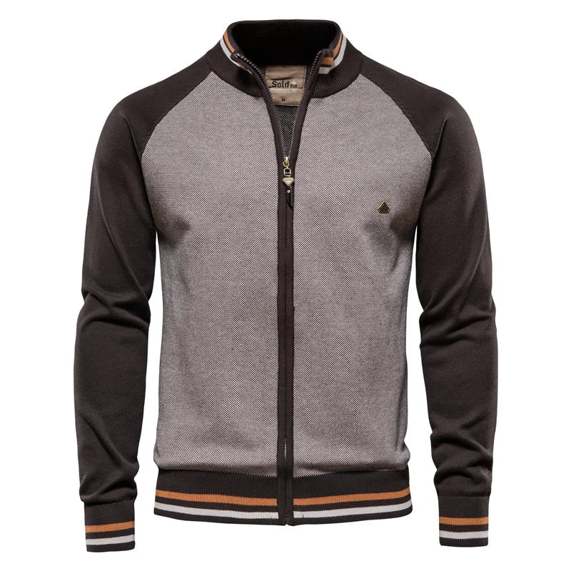 Rico Cardigan Uomo Zip – Gilet Sportivo Retro in Cotone con Maniche a Contrasto