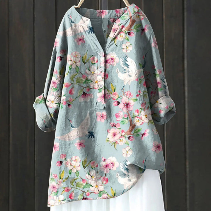 Coralie | Bluza Florală cu Decolteu în V pentru Femei | Mâneci Lungi