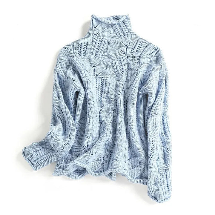 Klaihre Women's High Neck Sweater – Knitted Pullover with Cable Pattern and Relaxed Fit