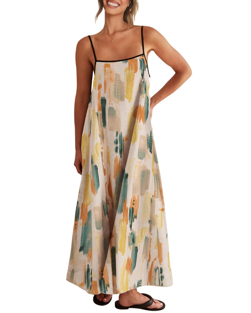 Shania Rochie Maxi pentru Femei – In cu Bretele, Spate Decupat & Rochie Estivală Casual Elegantă