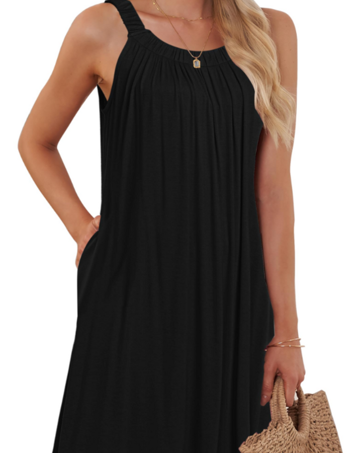Sherine Damen-Sommerkleid – Neckholder, Ärmellos & Mini-Kleid mit Taschen