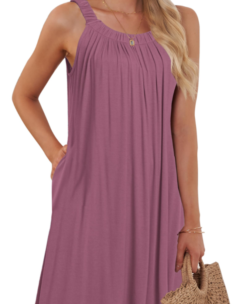 Sherine Damen-Sommerkleid – Neckholder, Ärmellos & Mini-Kleid mit Taschen