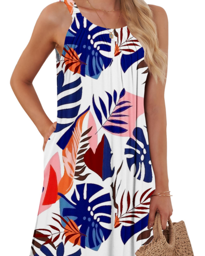 Sherine Damen-Sommerkleid – Neckholder, Ärmellos & Mini-Kleid mit Taschen