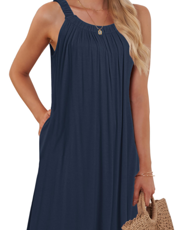 Sherine Damen-Sommerkleid – Neckholder, Ärmellos & Mini-Kleid mit Taschen