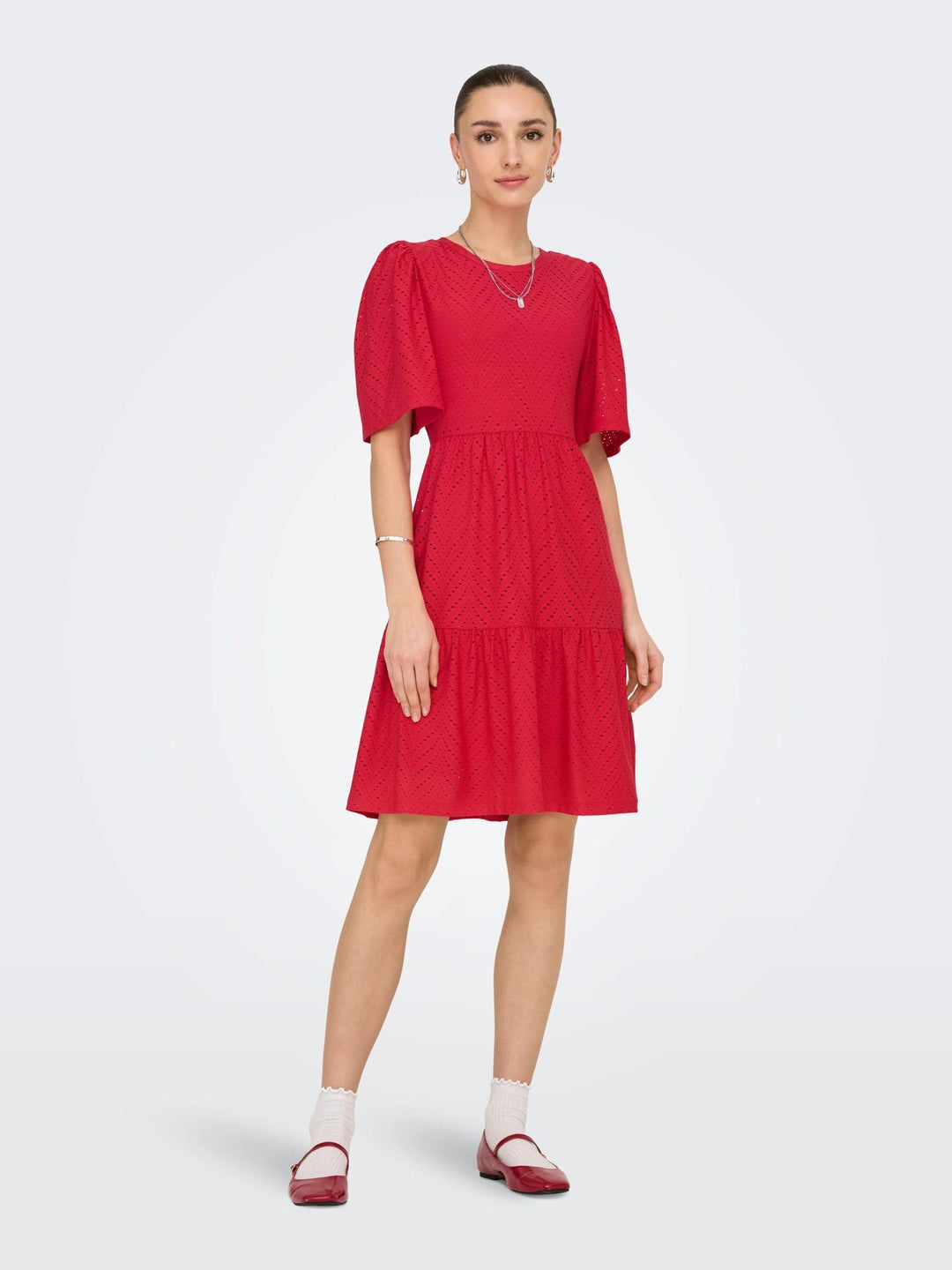 Althea Vestito Mini Donna – Maniche Corte, Motivo Traforato & A-Line Estivo