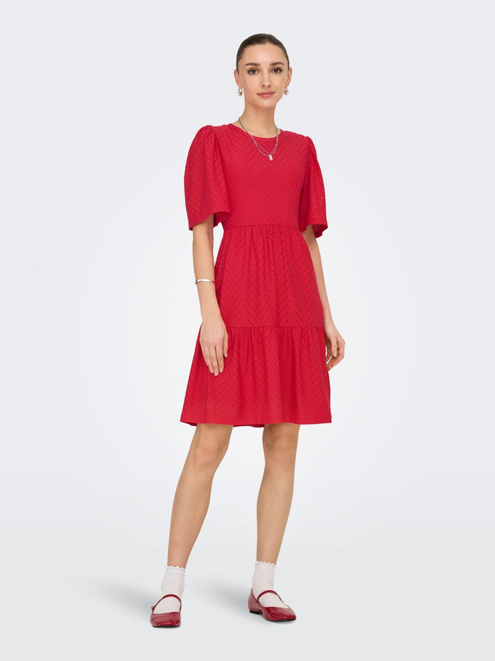 Althea Vestito Mini Donna – Maniche Corte, Motivo Traforato & A-Line Estivo