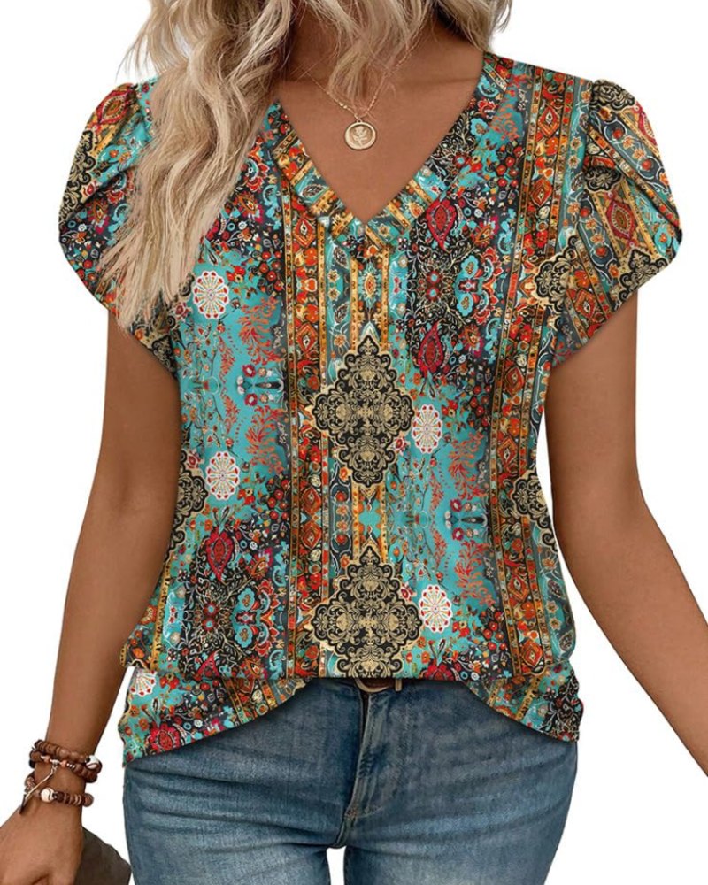 Skylar Blusa Donna Elegante – Scollo a V, Maniche Petalo con Pizzo & Top Casual Chic