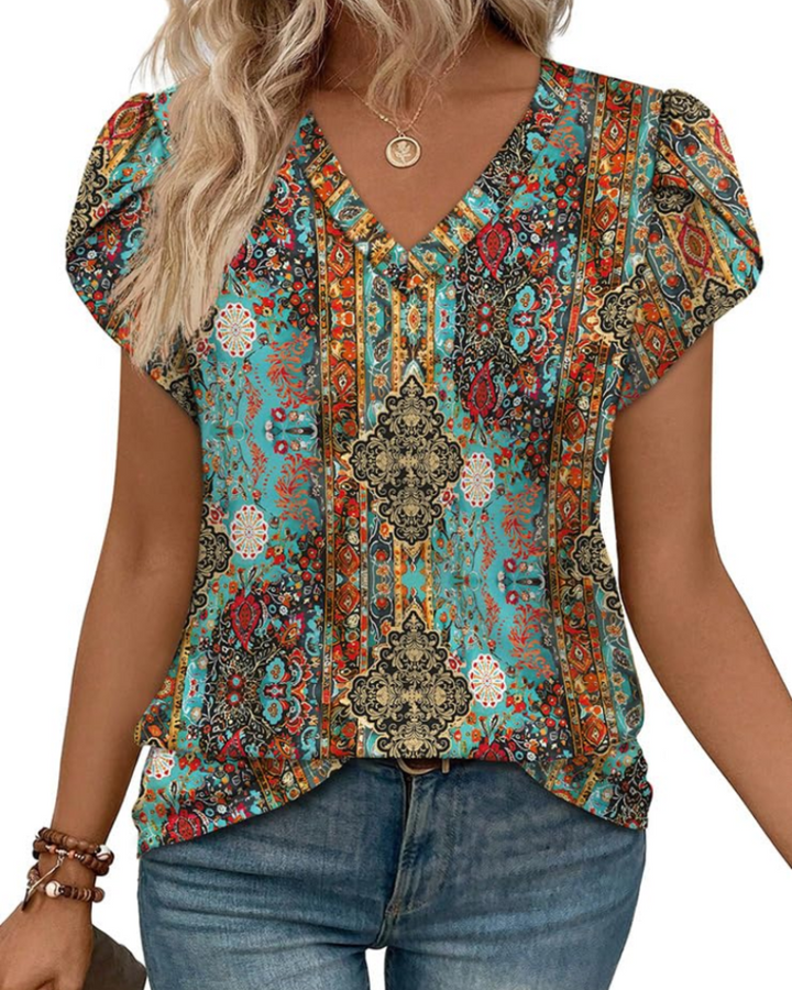 Skylar Blusa Donna Elegante – Scollo a V, Maniche Petalo con Pizzo & Top Casual Chic