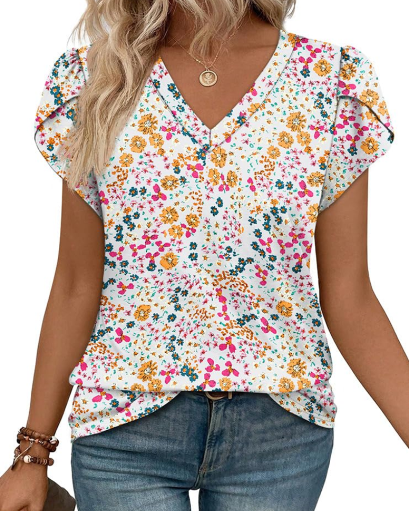 Skylar Blusa Donna Elegante – Scollo a V, Maniche Petalo con Pizzo & Top Casual Chic