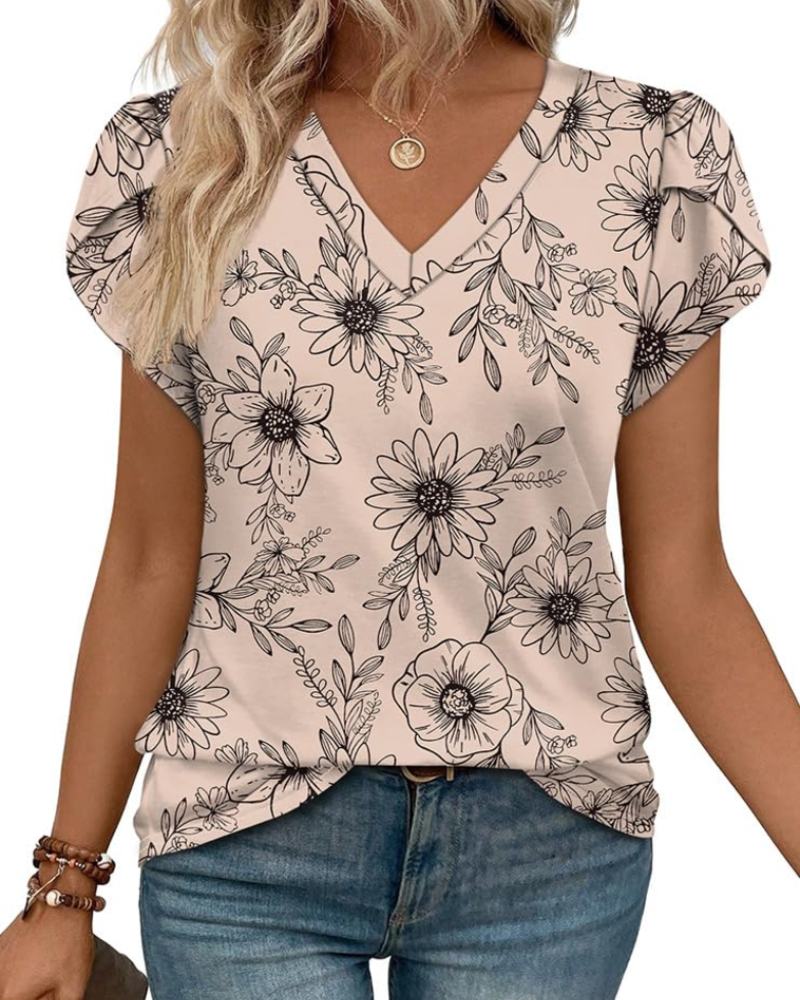 Skylar Blusa Donna Elegante – Scollo a V, Maniche Petalo con Pizzo & Top Casual Chic
