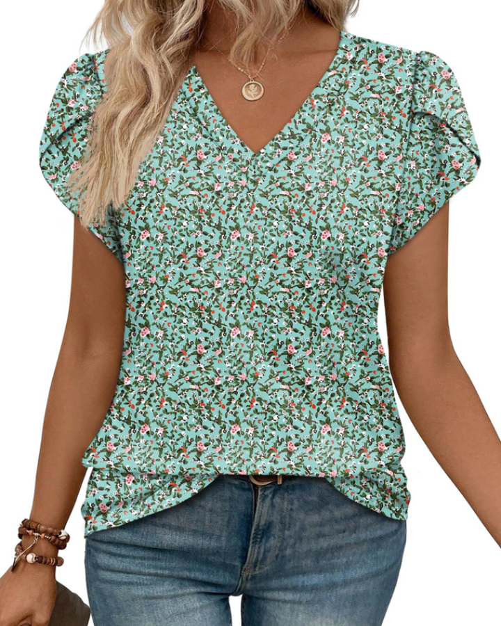 Skylar Blusa Donna Elegante – Scollo a V, Maniche Petalo con Pizzo & Top Casual Chic