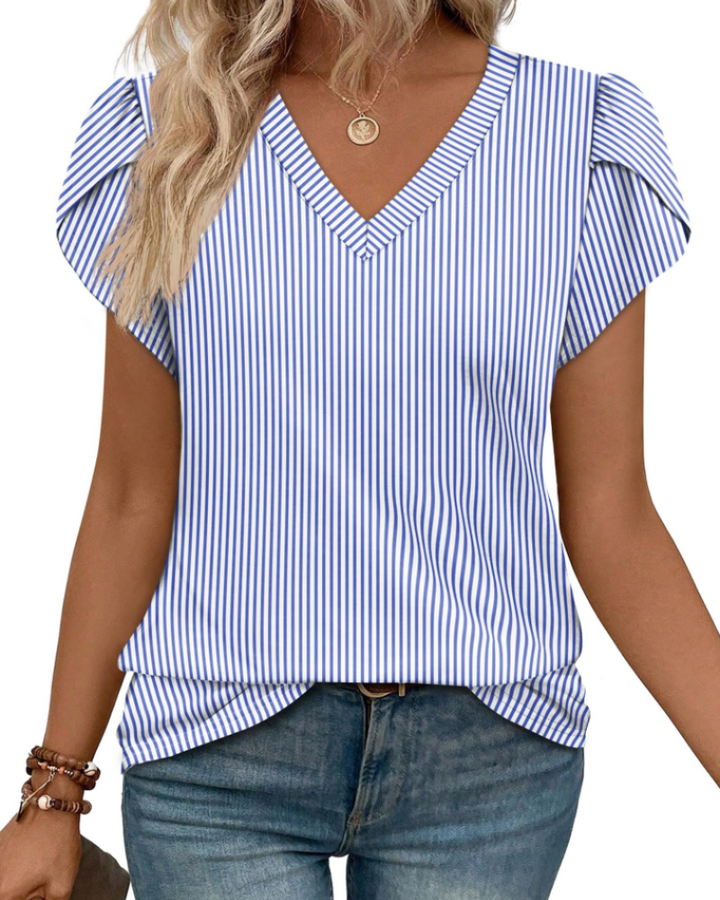 Skylar Blusa Donna Elegante – Scollo a V, Maniche Petalo con Pizzo & Top Casual Chic