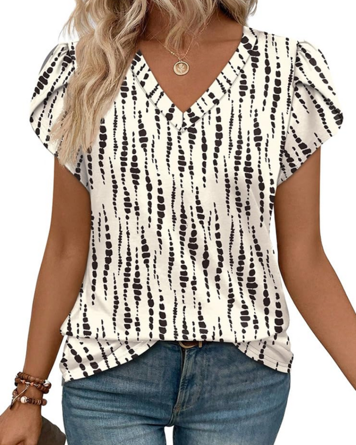 Skylar Blusa Donna Elegante – Scollo a V, Maniche Petalo con Pizzo & Top Casual Chic
