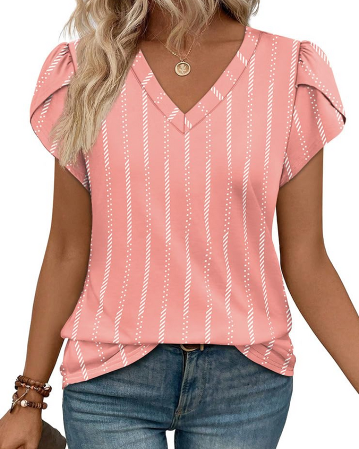 Skylar Blusa Donna Elegante – Scollo a V, Maniche Petalo con Pizzo & Top Casual Chic