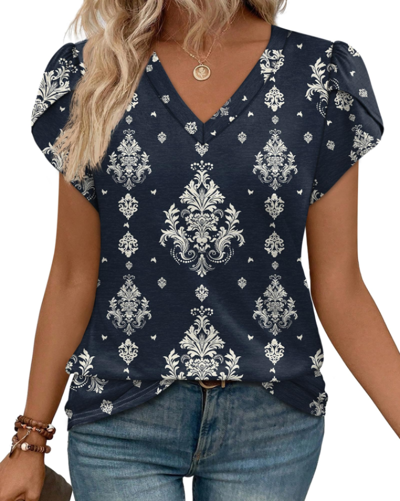 Skylar Blusa Donna Elegante – Scollo a V, Maniche Petalo con Pizzo & Top Casual Chic
