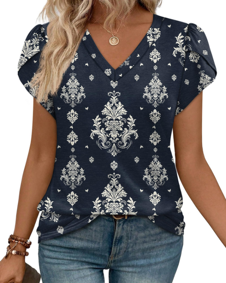 Skylar Blusa Donna Elegante – Scollo a V, Maniche Petalo con Pizzo & Top Casual Chic