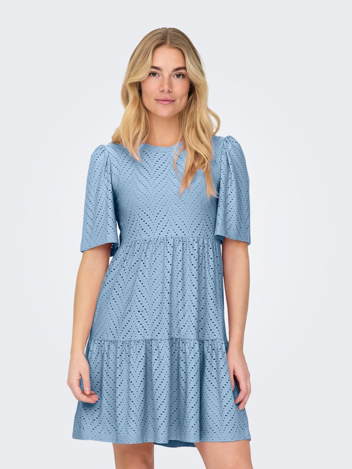 Althea Vestito Mini Donna – Maniche Corte, Motivo Traforato & A-Line Estivo