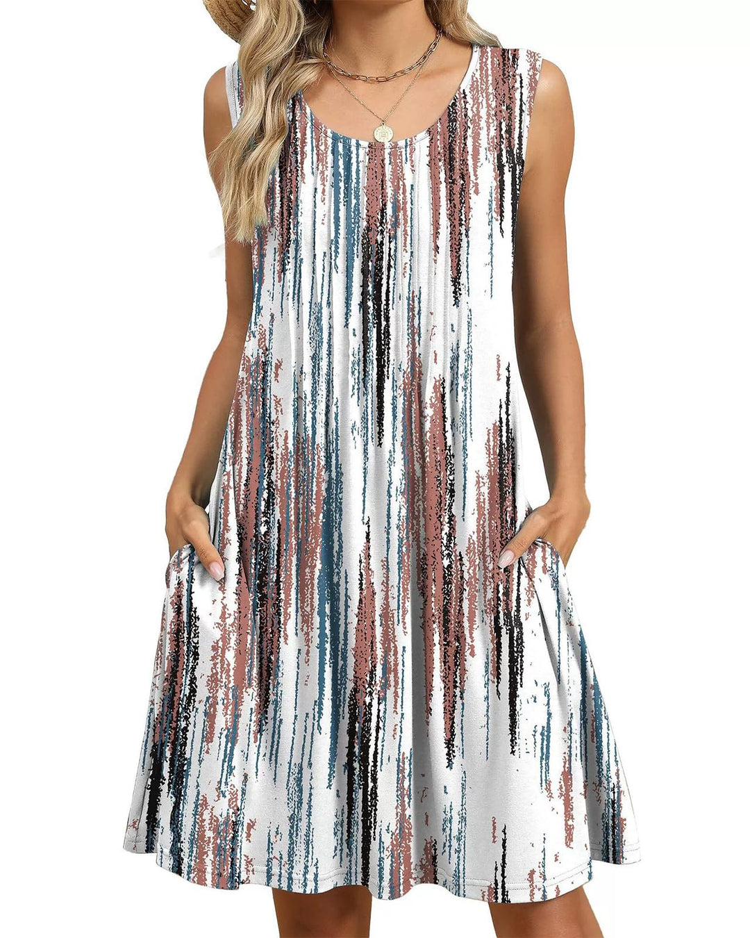 Alina Vestito Midi Donna – Boho Floreale, Senza Maniche & Tasche Casual Estivo