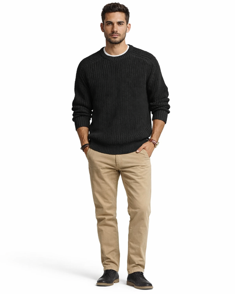 Daxton Pulover Bărbați Pulover Gros – Pulover cu Rețea și Guler Rotund Stil Casual
