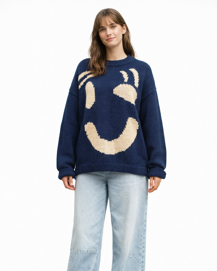 Pulover larg Giorgia Maglione Smiley pentru femei – Pulover moale casual, la modă, de iarnă